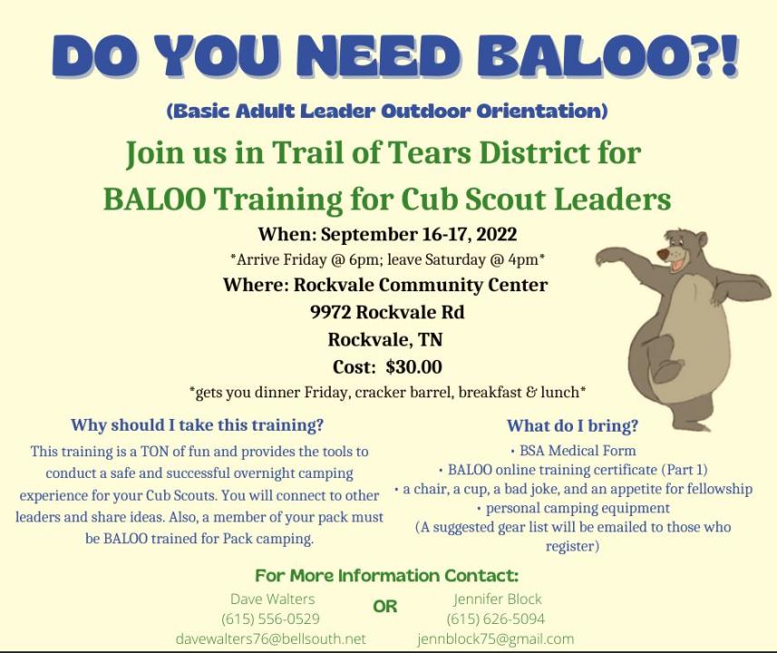 Middle Tennessee Council 2022 Trail Of Tears BALOO Training