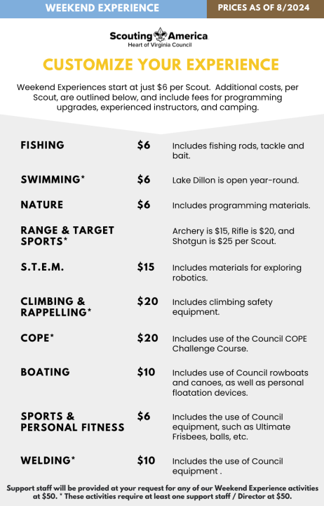 Weekend Experience - TBS Prices